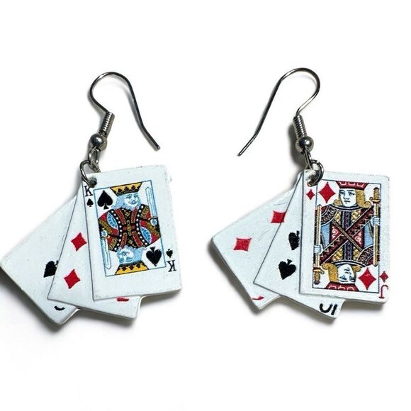 Poker Playing Cards Dangle Earrings | Fun & Unique Statement Jewelry - Picture 11 of 17